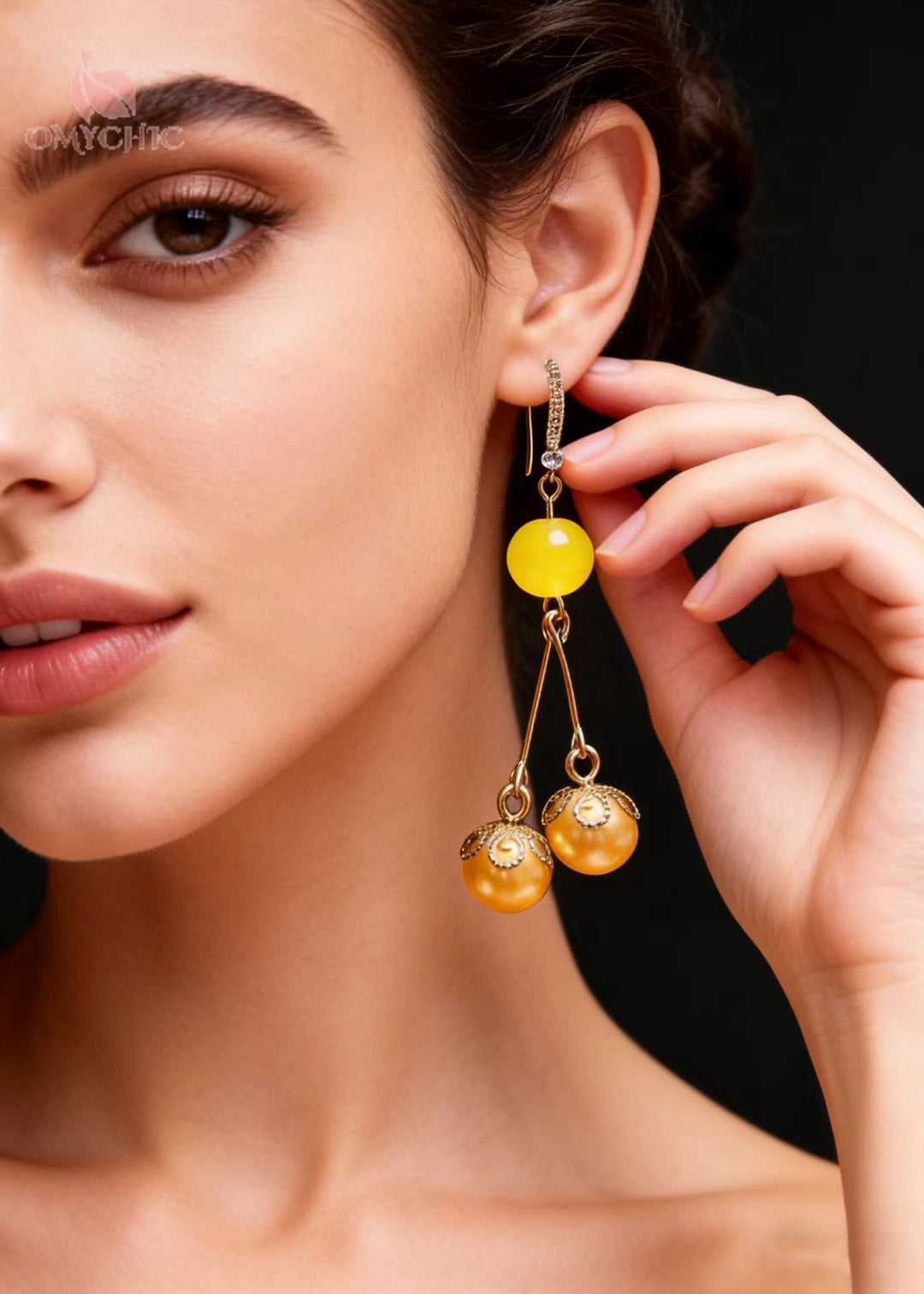 Modern Champagne Pearl Zircon Long Drop Earrings