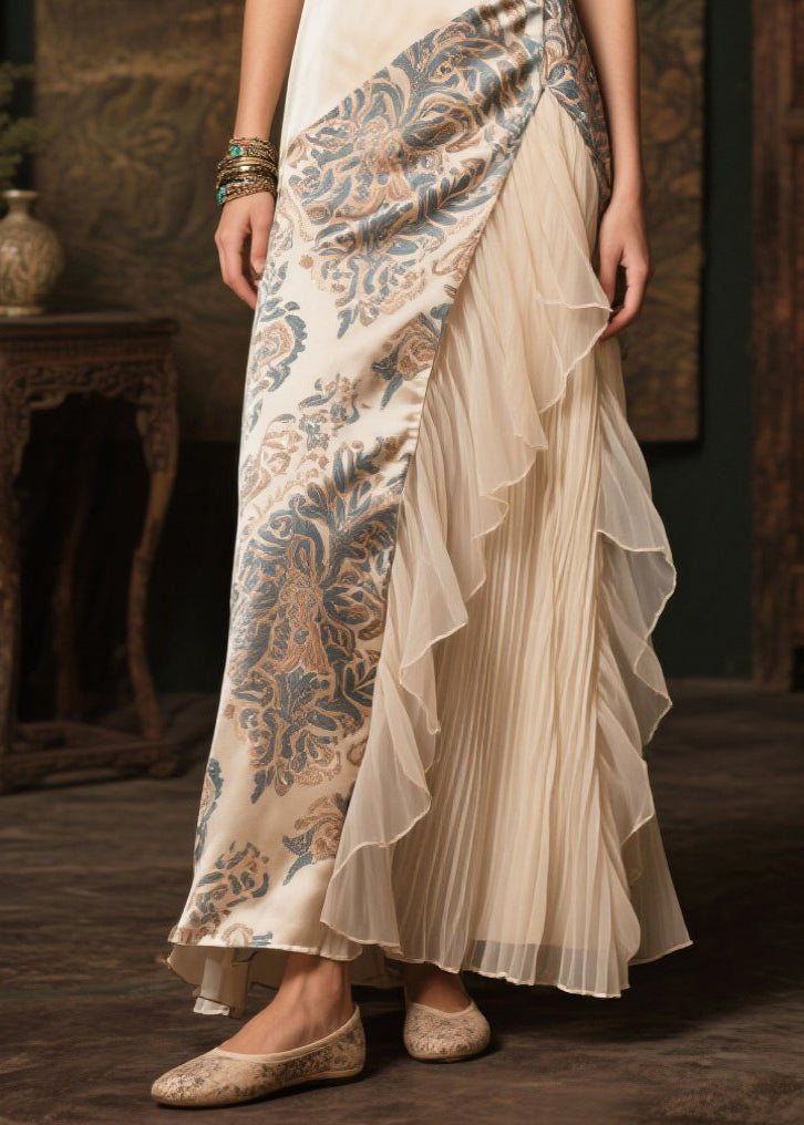 Modern Champagne Print Patchwork Tulle Silk Robe Dresses Summer