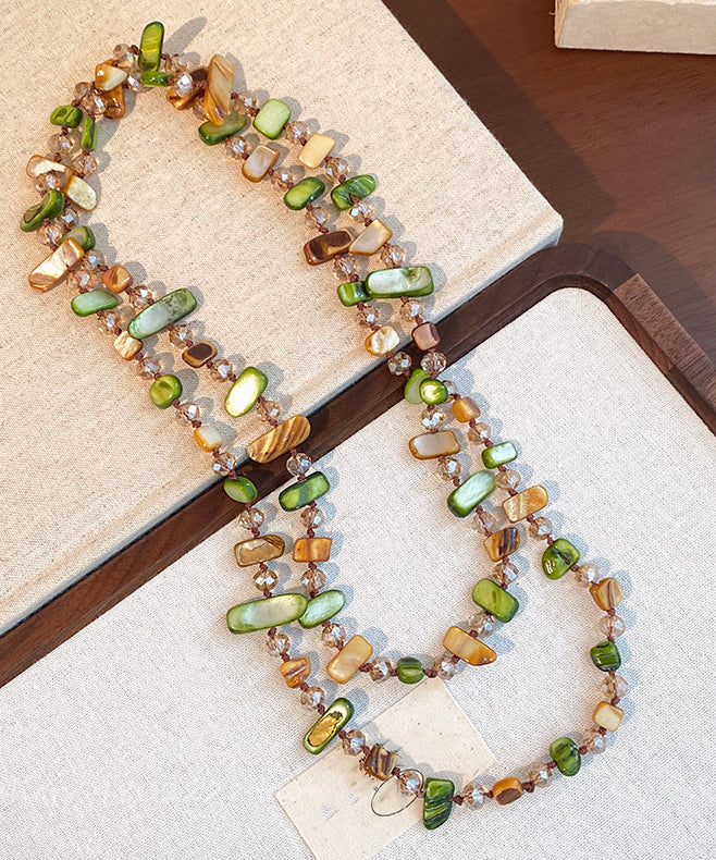 Modern Coffee Green Alloy Shell Natural Stone Sweater Gratuated Bead Necklace