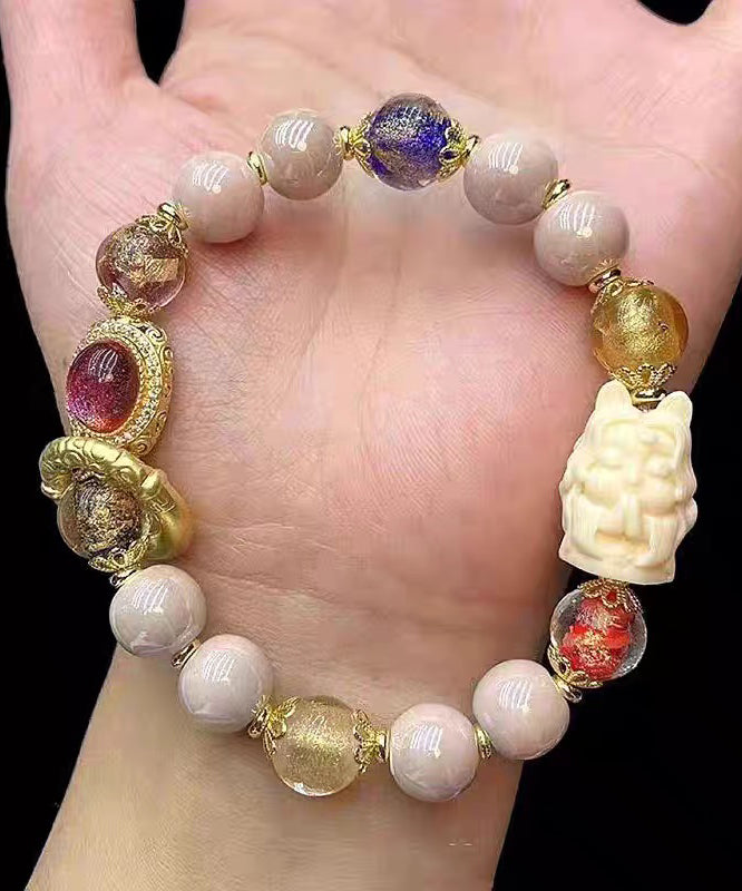 Modern Colorblock Ancient Gold Coloured Glaze Ceramic Chain Bracelet