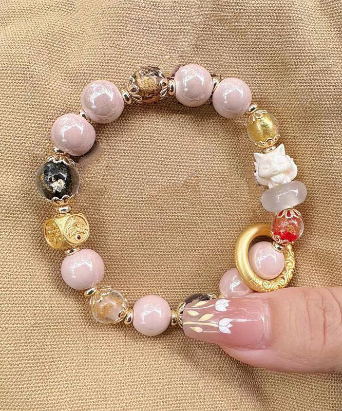 Modern Colorblock Ancient Gold Coloured Glaze Ceramic Chain Bracelet