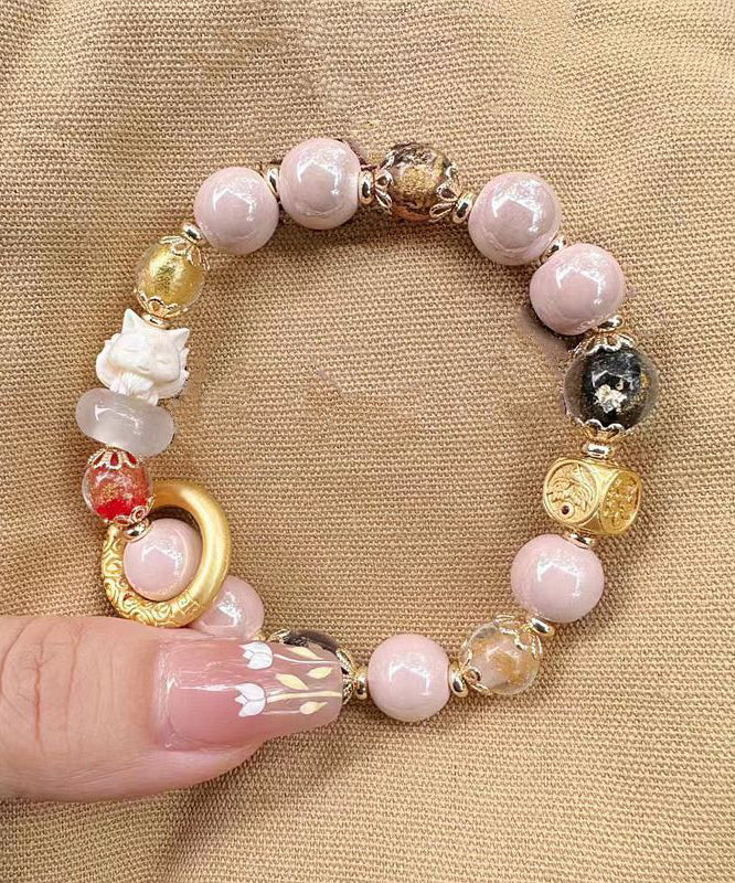 Modern Colorblock Ancient Gold Coloured Glaze Ceramic Chain Bracelet