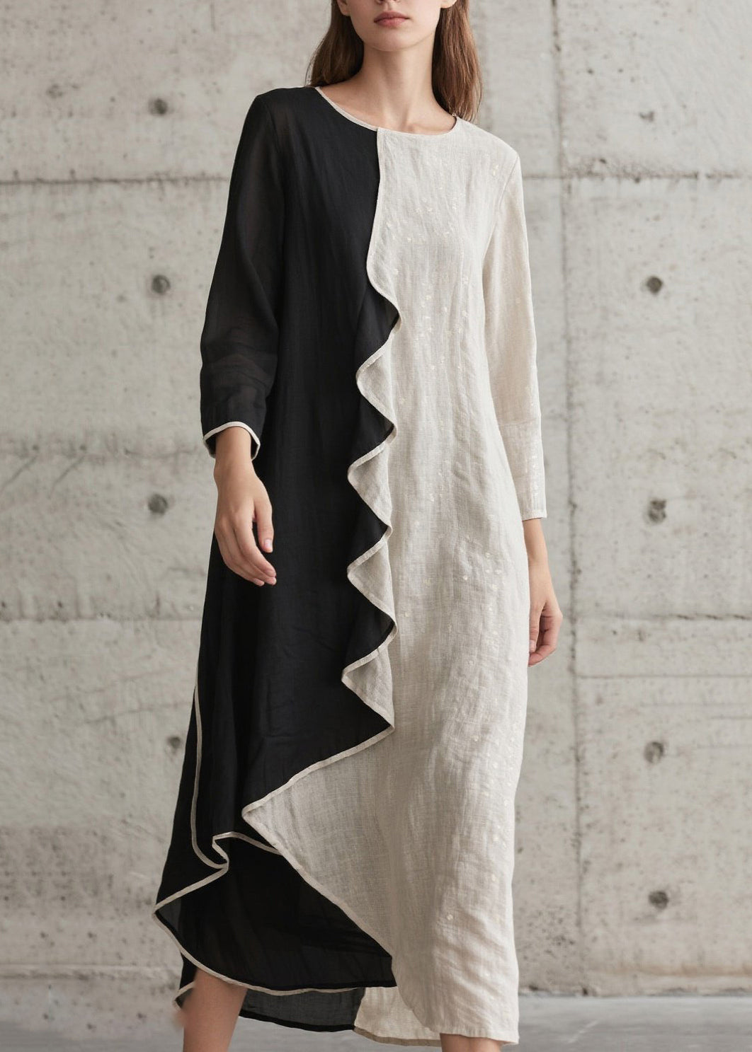 Modern Colorblock Ruffled Patchwork Cotton Holiday Dress Spring