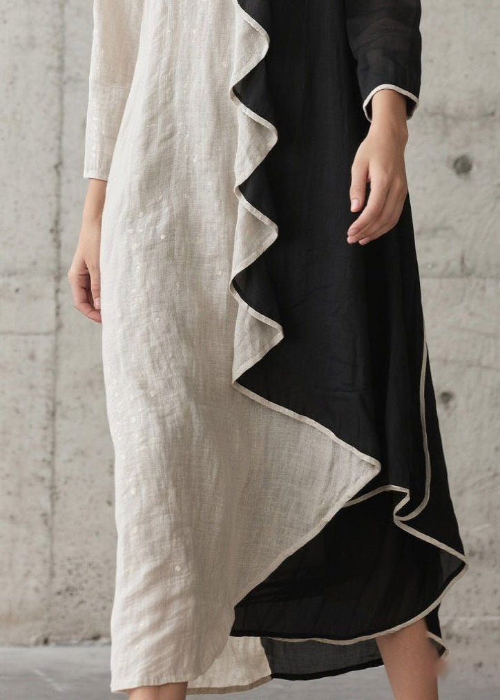 Modern Colorblock Ruffled Patchwork Cotton Holiday Dress Spring