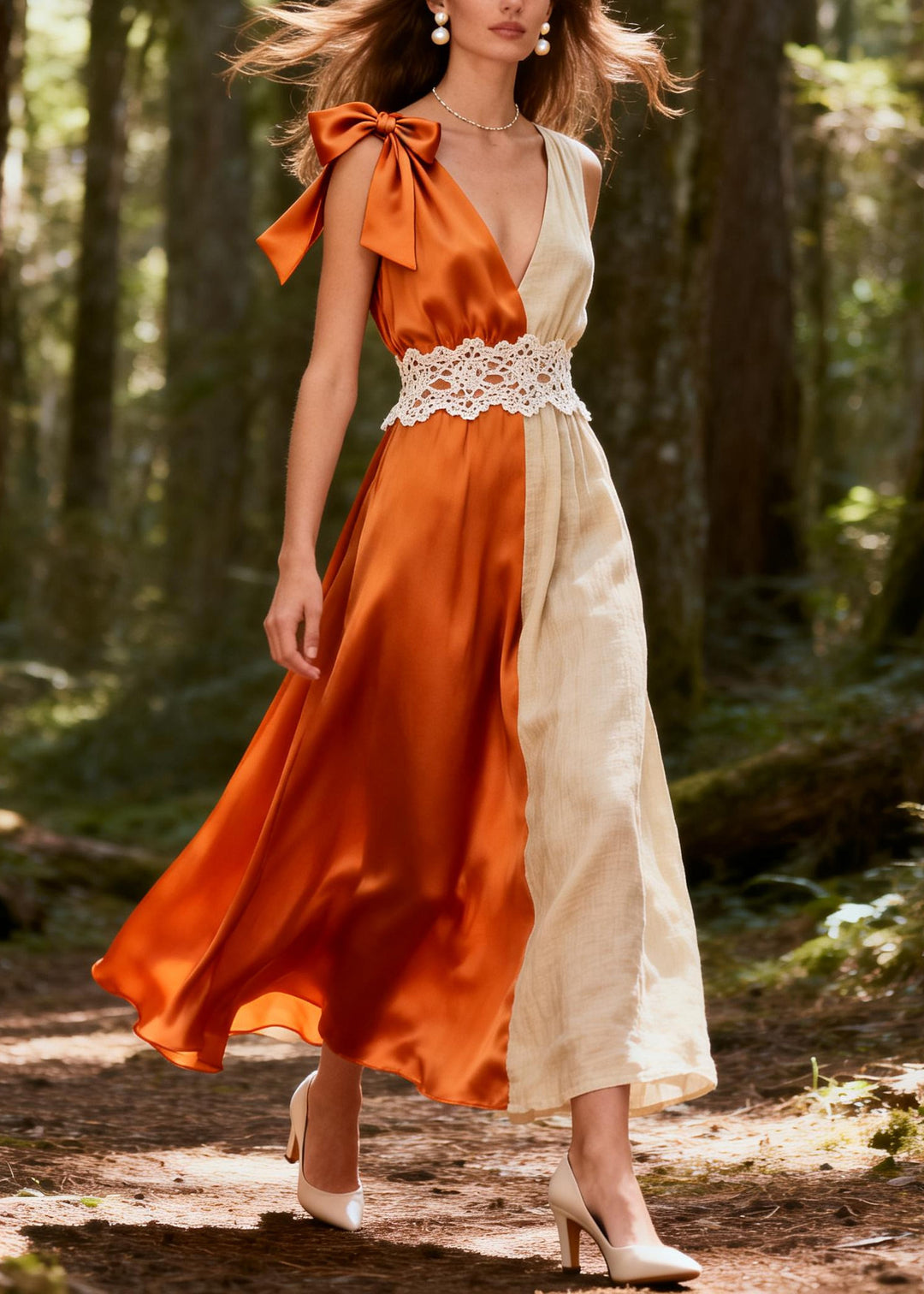 Modern ColorblockC Asymmetrical Patchwork Linen Silk Ankle Dresses Summer