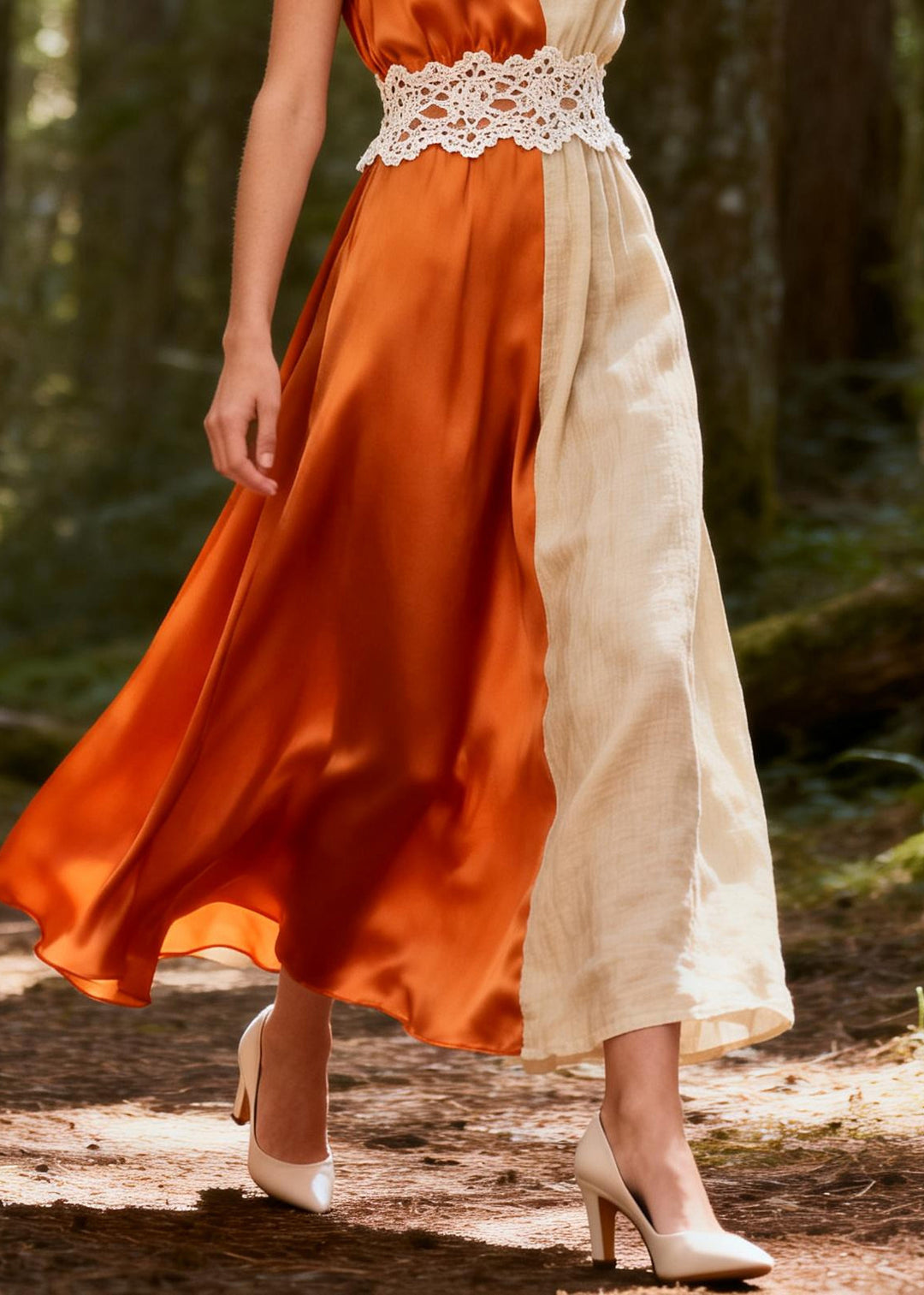 Modern ColorblockC Asymmetrical Patchwork Linen Silk Ankle Dresses Summer