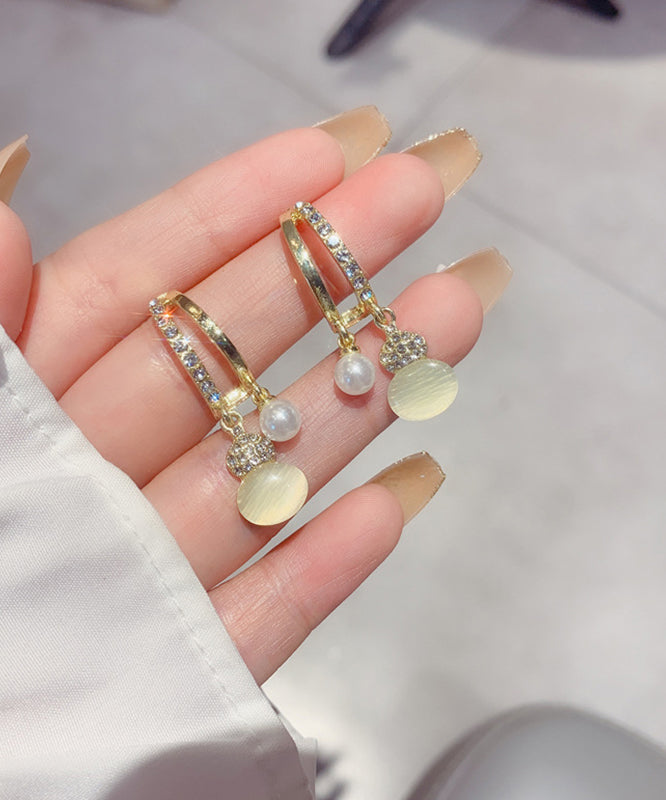 Modern Copper Alloy Zircon Pearl Cat's Eye Stone Drop Earrings
