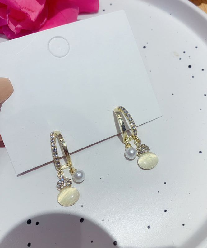 Modern Copper Alloy Zircon Pearl Cat's Eye Stone Drop Earrings