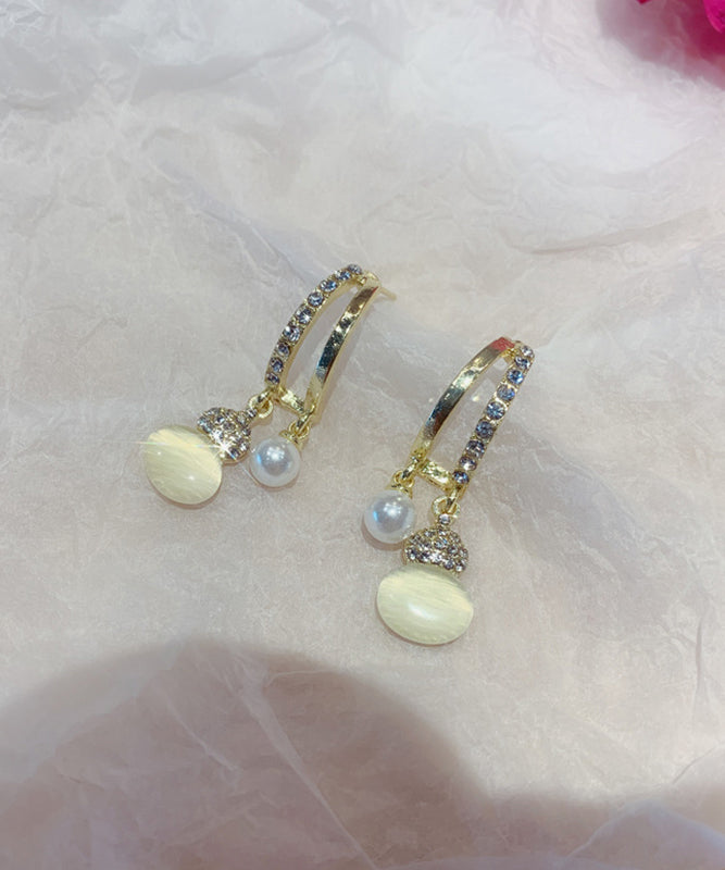 Modern Copper Alloy Zircon Pearl Cat's Eye Stone Drop Earrings