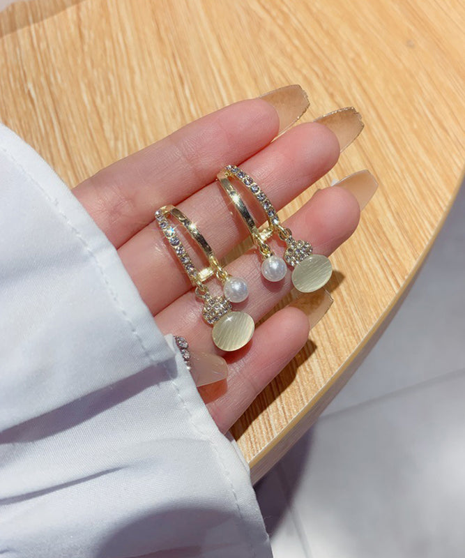 Modern Copper Alloy Zircon Pearl Cat's Eye Stone Drop Earrings