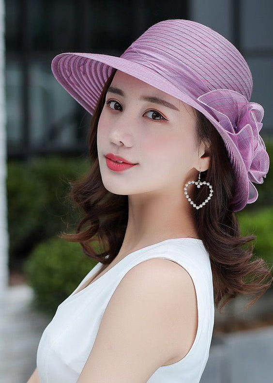 Modern Dark Grey Floral Silk Blended Bucket Hat