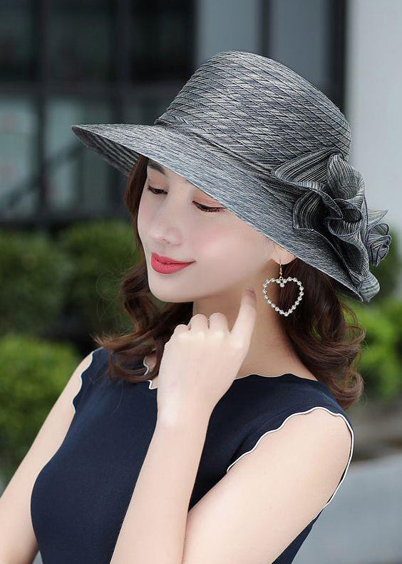 Modern Dark Grey Floral Silk Blended Bucket Hat