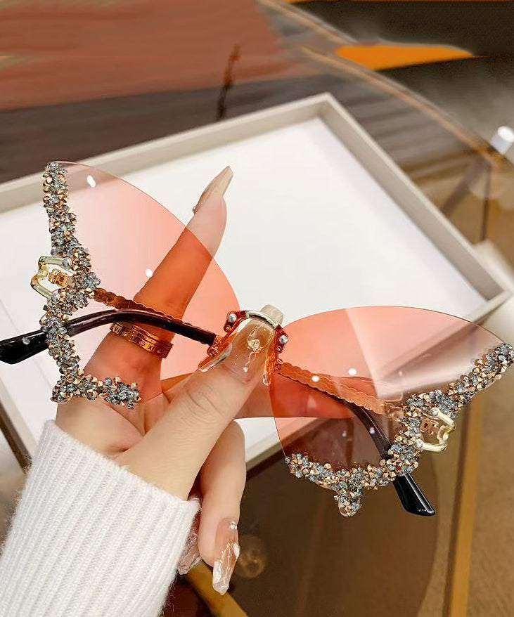 Modern Dark Grey Metal Zircon Butterfly UV Protection Sunglasses