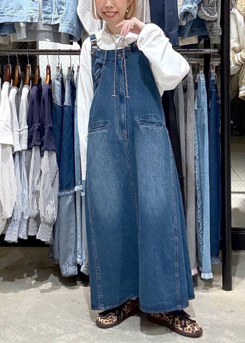 Modern Denim Blue Oversized Pockets Cami Dress Summer
