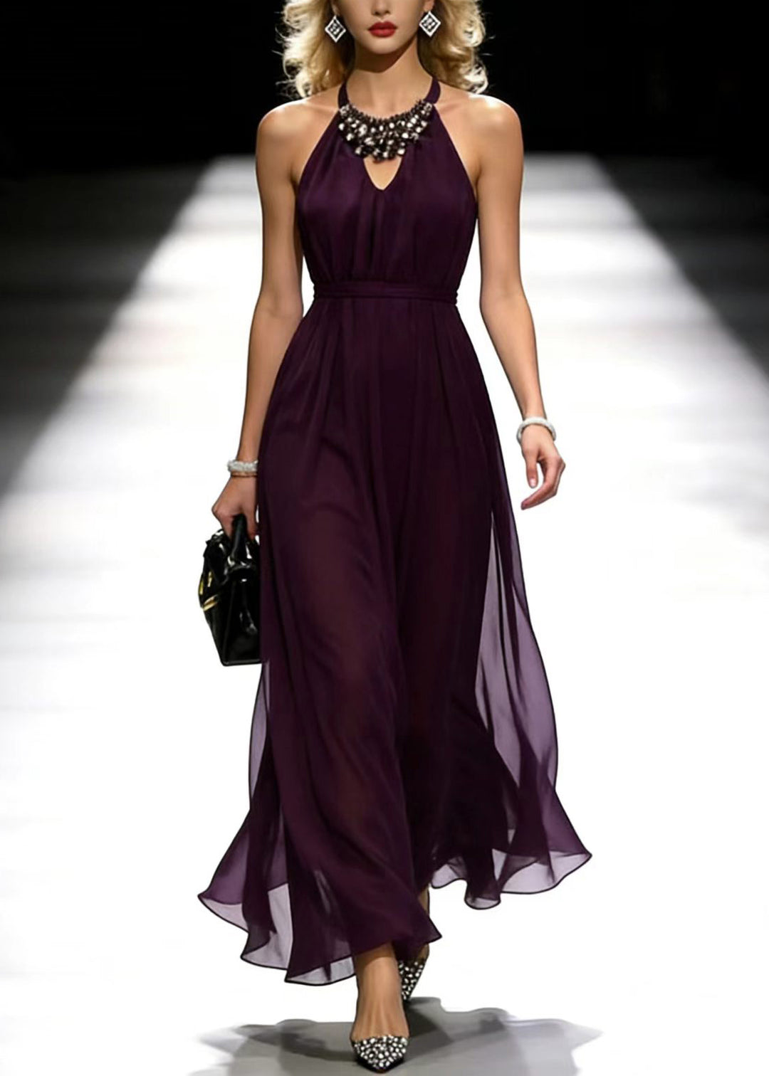 Modern Dull Purple Cold Shoulder Chiffon Vestidos Dress Summer