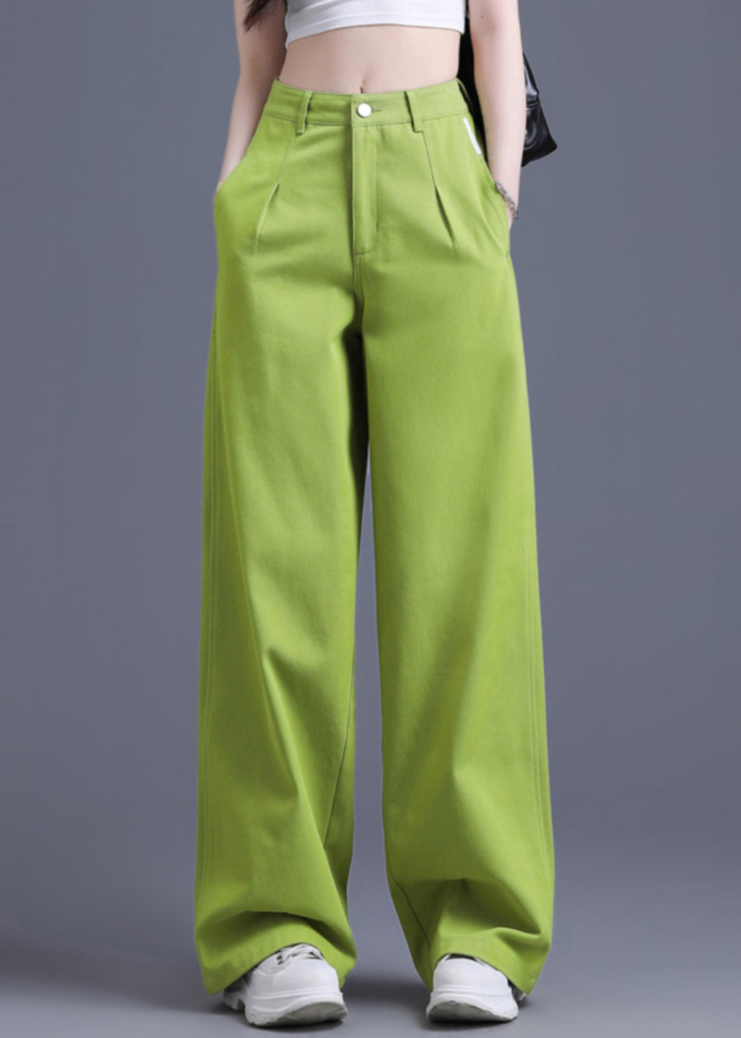 Modern Fruit Green High Waist Cotton Wide Leg Pants Spring