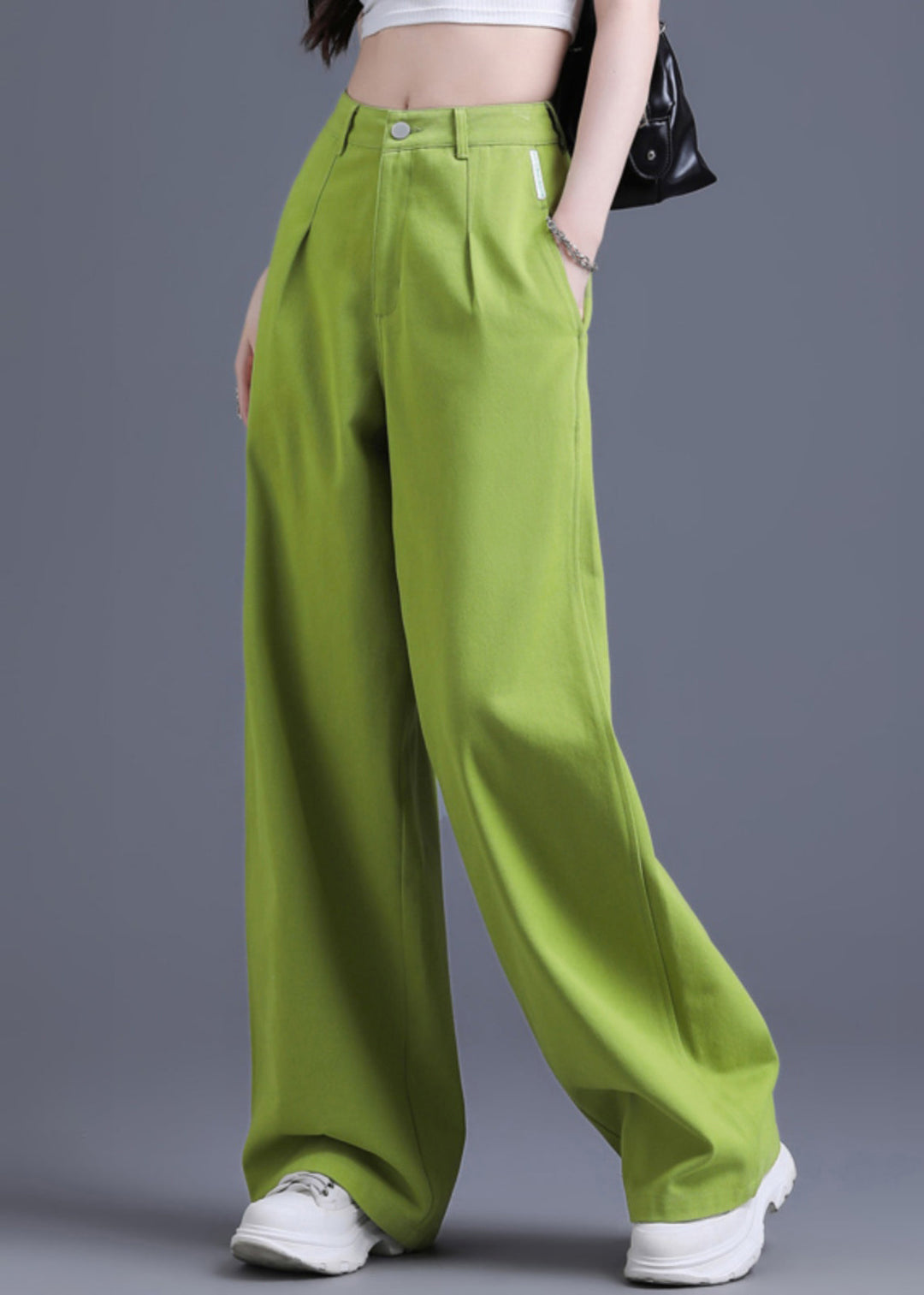 Modern Fruit Green High Waist Cotton Wide Leg Pants Spring