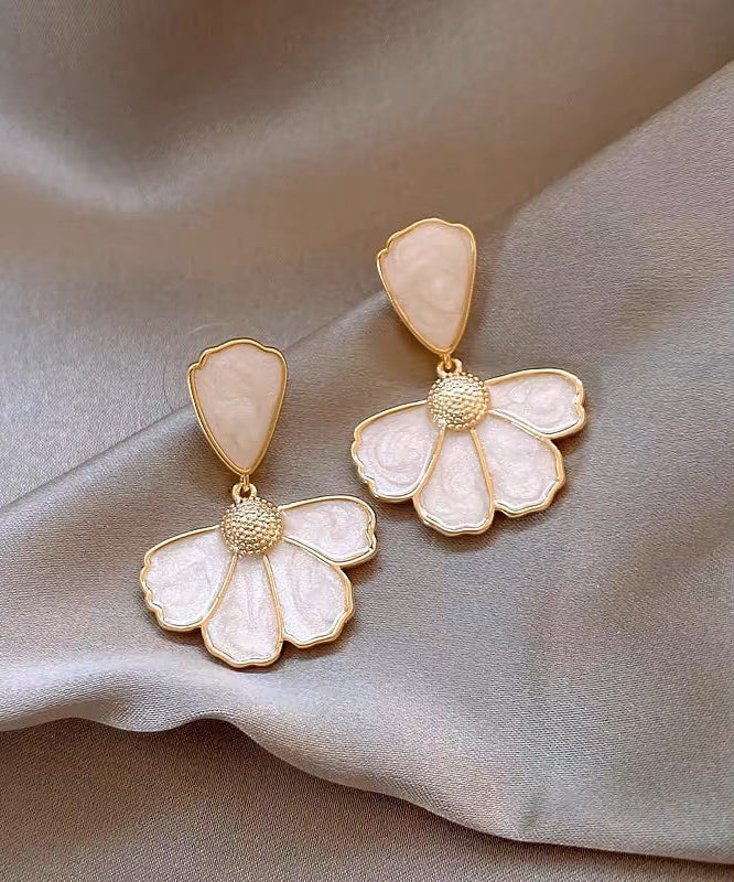 Modern Gold Copper Alloy Floral Shell Drop Earrings