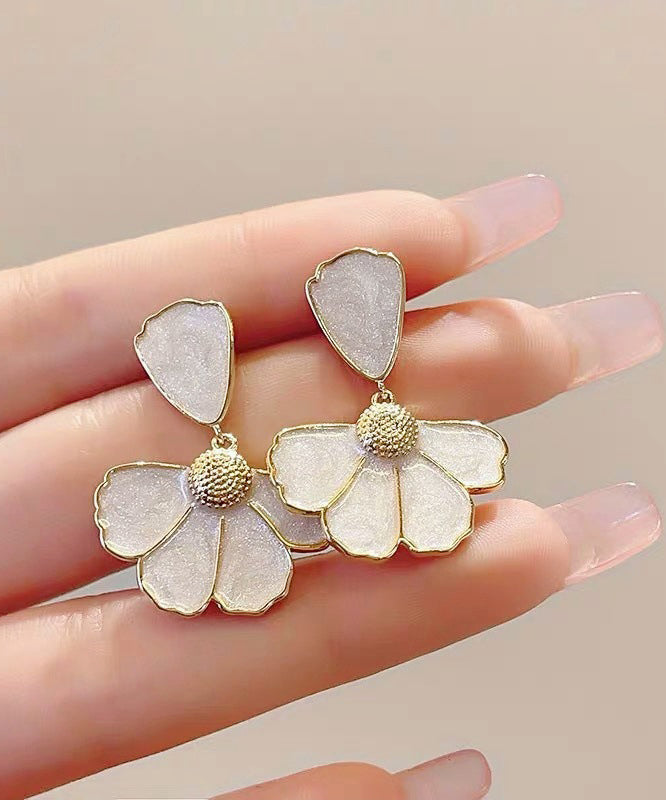 Modern Gold Copper Alloy Floral Shell Drop Earrings