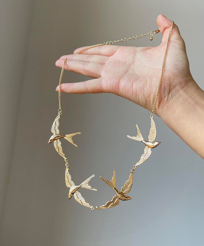 Modern Gold Copper Alloy Little Swallow Pendant Necklace