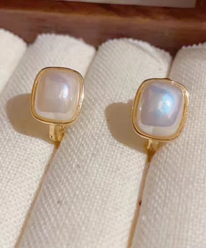 Modern Gold Copper Alloy Square Pearl Hoop Earrings