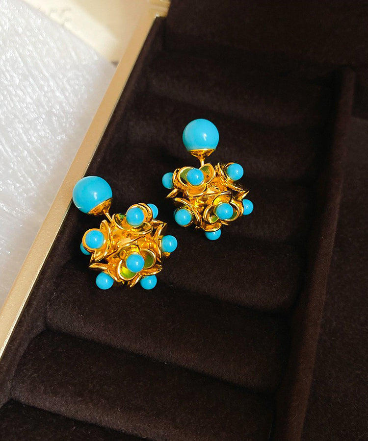 Modern Gold Copper Alloy Turquoise Resin Stud Earrings