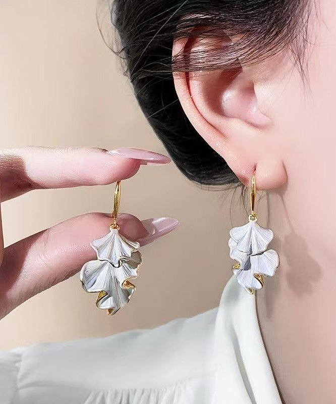 Modern Gold Copper Alloy Wrinkled Leaf Drop Earrings