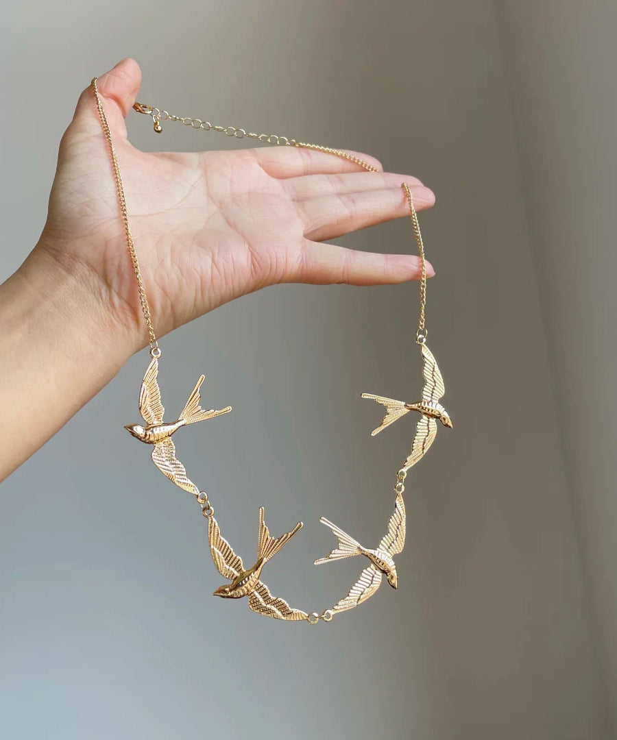 Modern Gold Copper Alloy Young Swallow Pendant Necklace
