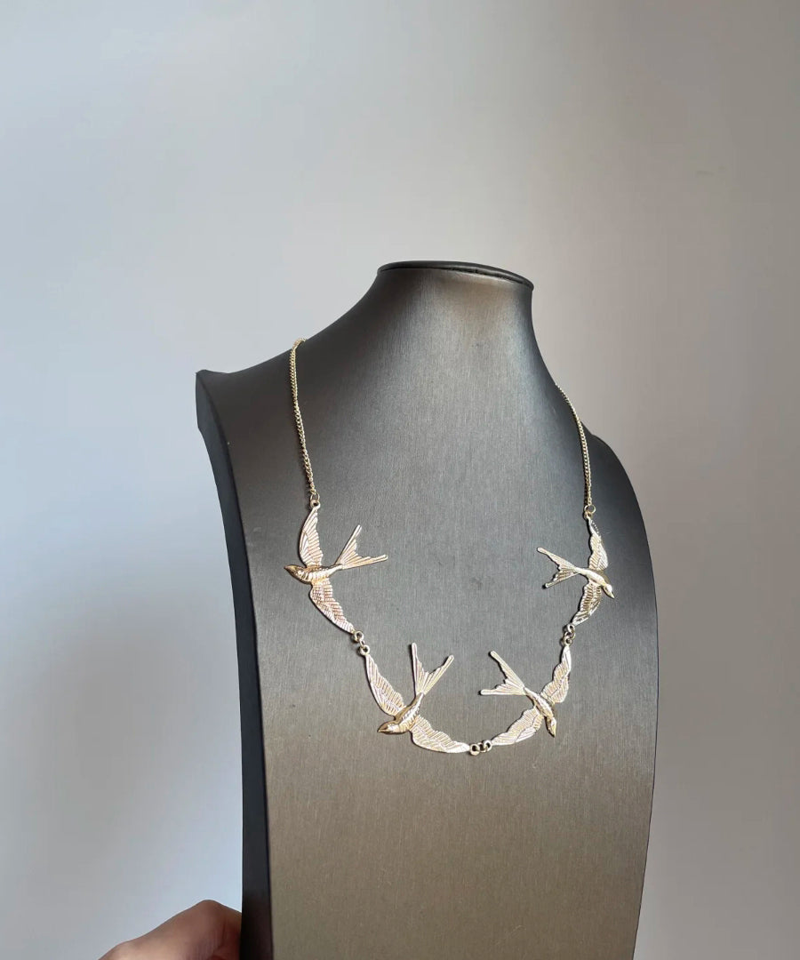 Modern Gold Copper Alloy Young Swallow Pendant Necklace