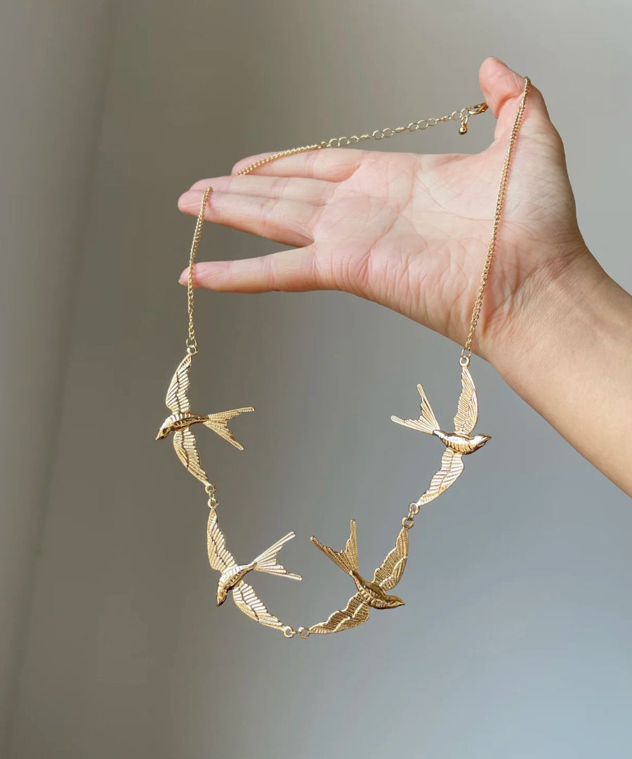 Modern Gold Copper Alloy Young Swallow Pendant Necklace