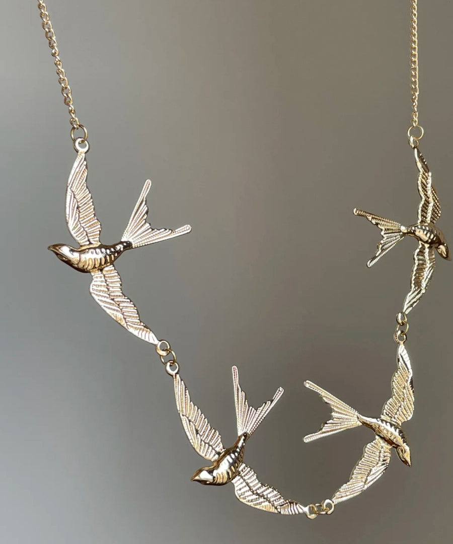 Modern Gold Copper Alloy Young Swallow Pendant Necklace