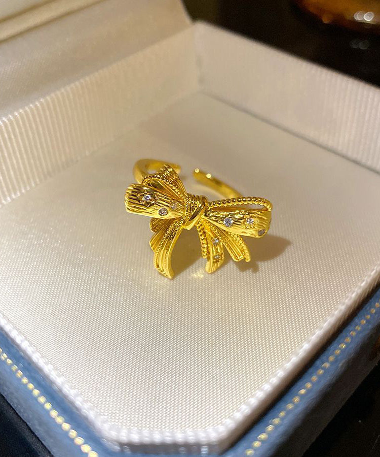 Modern Gold Copper Alloy Zircon Bow Rings