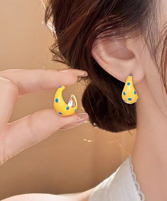 Modern Gold Copper Dot Dripping Glaze Hoop Earrings