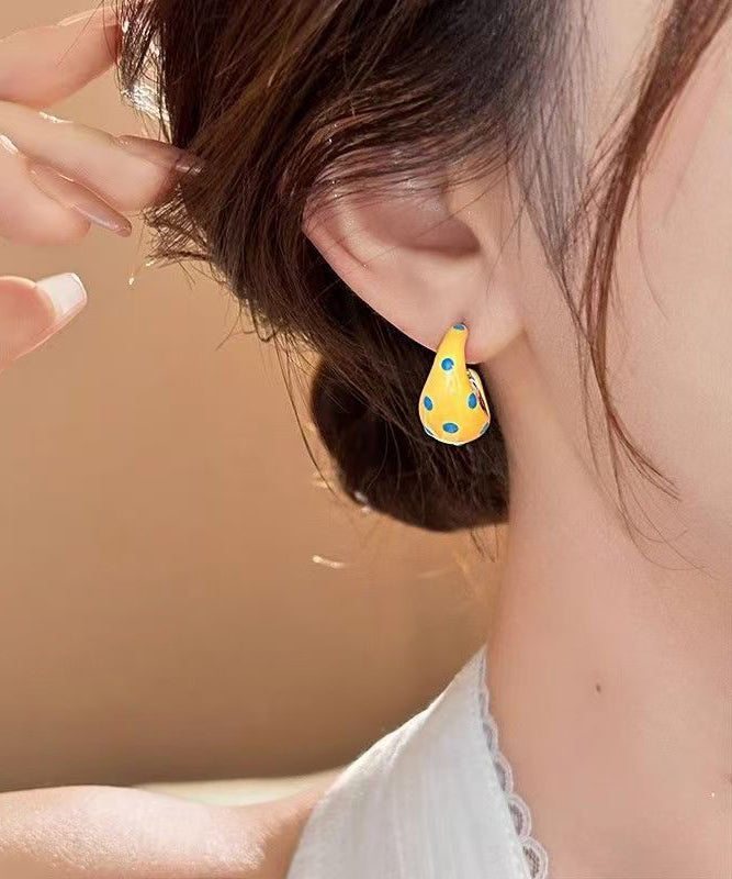 Modern Gold Copper Dot Dripping Glaze Hoop Earrings