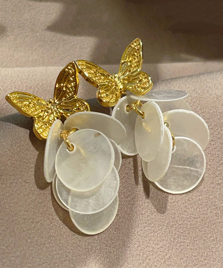 Modern Gold Copper Overgild Butterfly Shell Drop Earrings - Omychic