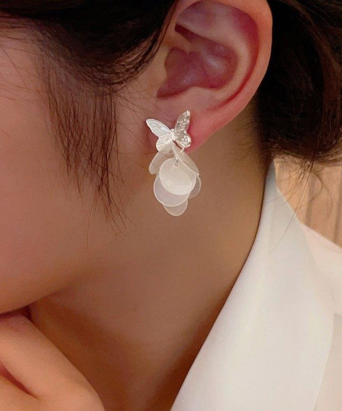 Modern Gold Copper Overgild Butterfly Shell Drop Earrings - Omychic