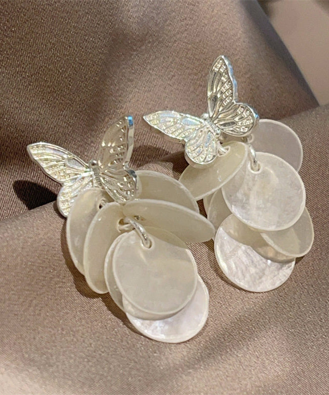 Modern Gold Copper Overgild Butterfly Shell Drop Earrings - Omychic