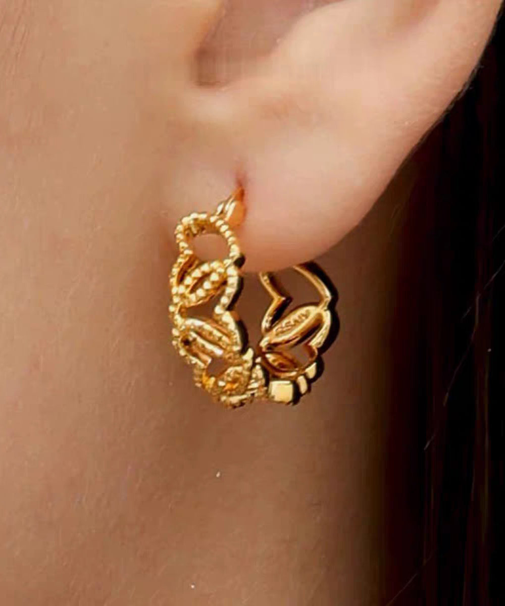 Modern Gold Copper Overgild Hollow Out Love Hoop Earrings