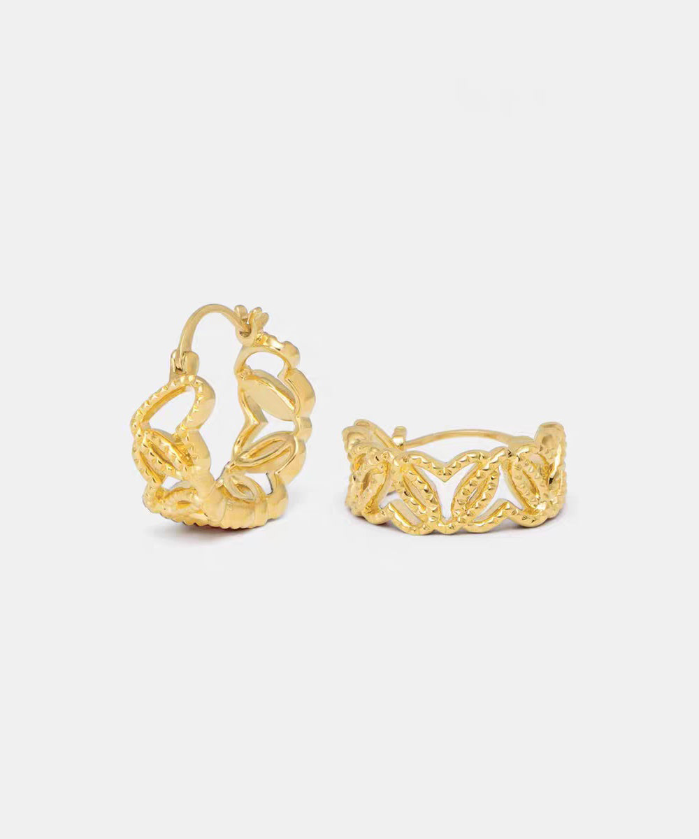 Modern Gold Copper Overgild Hollow Out Love Hoop Earrings