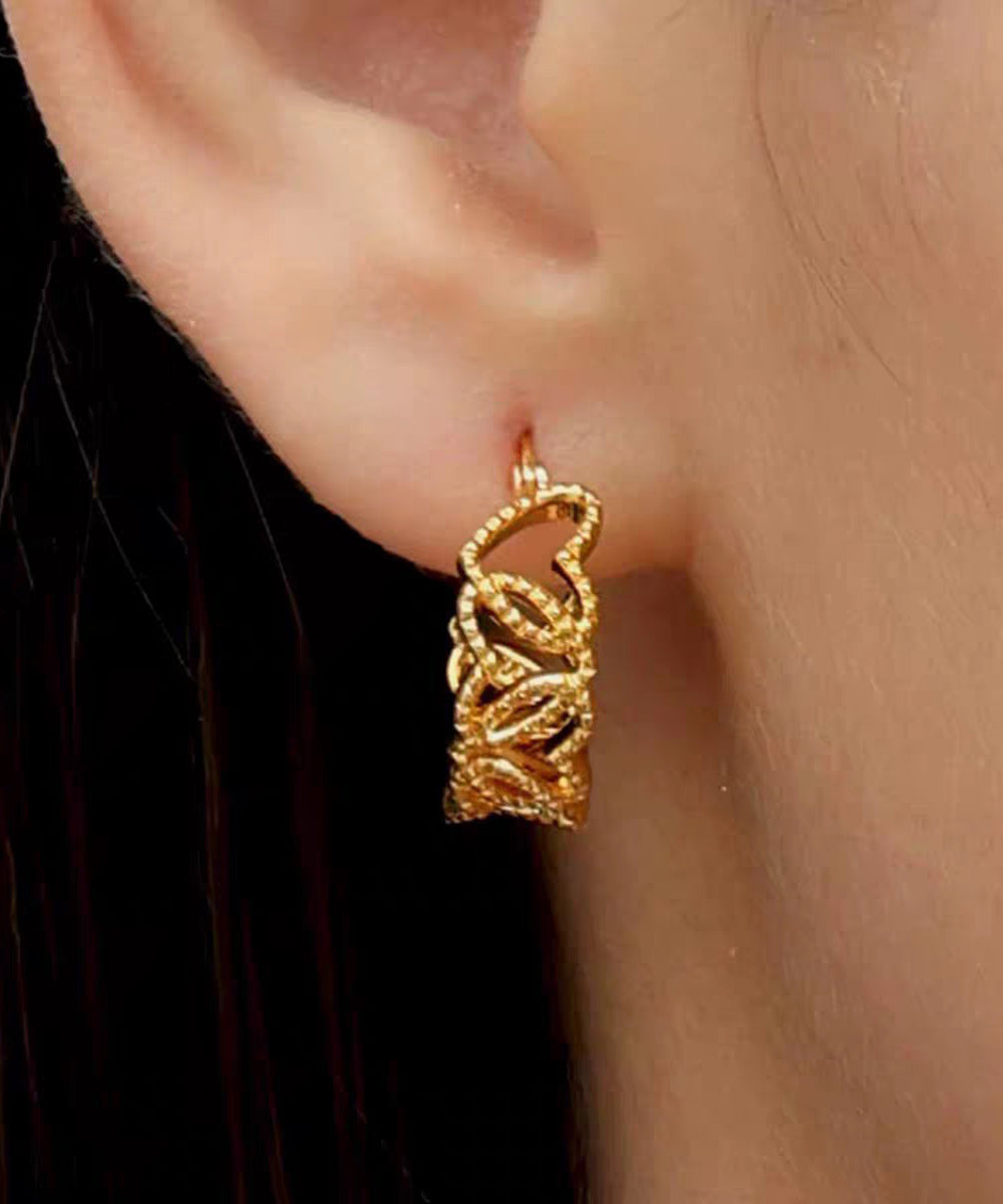 Modern Gold Copper Overgild Hollow Out Love Hoop Earrings