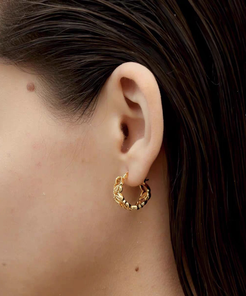 Modern Gold Copper Overgild Hollow Out Love Hoop Earrings