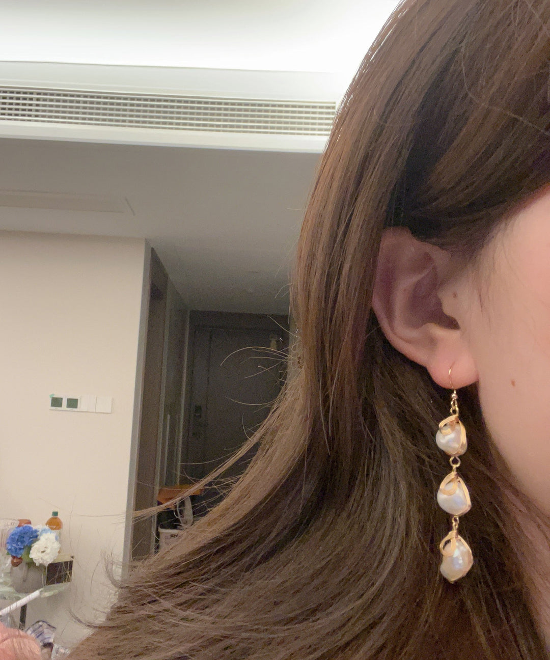 Modern Gold Copper Overgild Pearl Tassel Drop Earrings