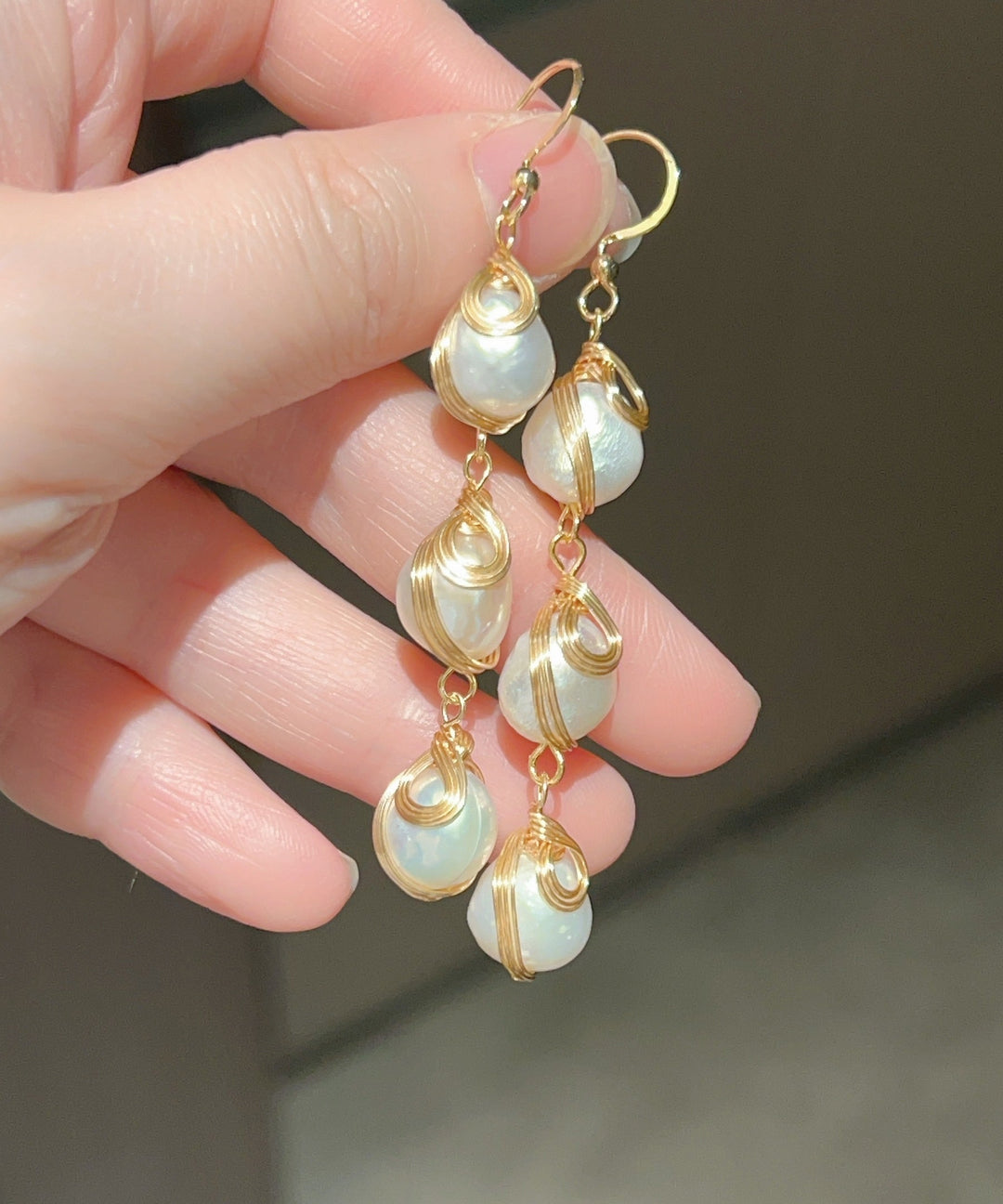 Modern Gold Copper Overgild Pearl Tassel Drop Earrings