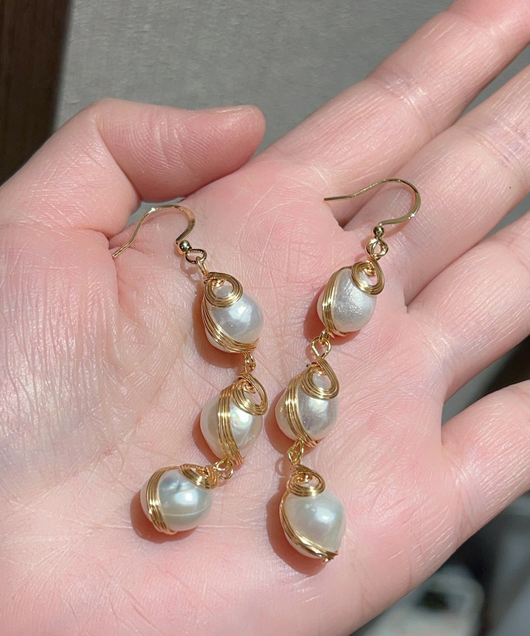 Modern Gold Copper Overgild Pearl Tassel Drop Earrings