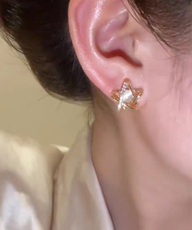 Modern Gold Copper Overgild Zircon Cat's Eye Stud Earrings - Omychic