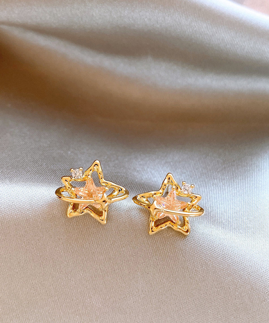 Modern Gold Copper Overgild Zircon Hollow Out Star Stud Earrings