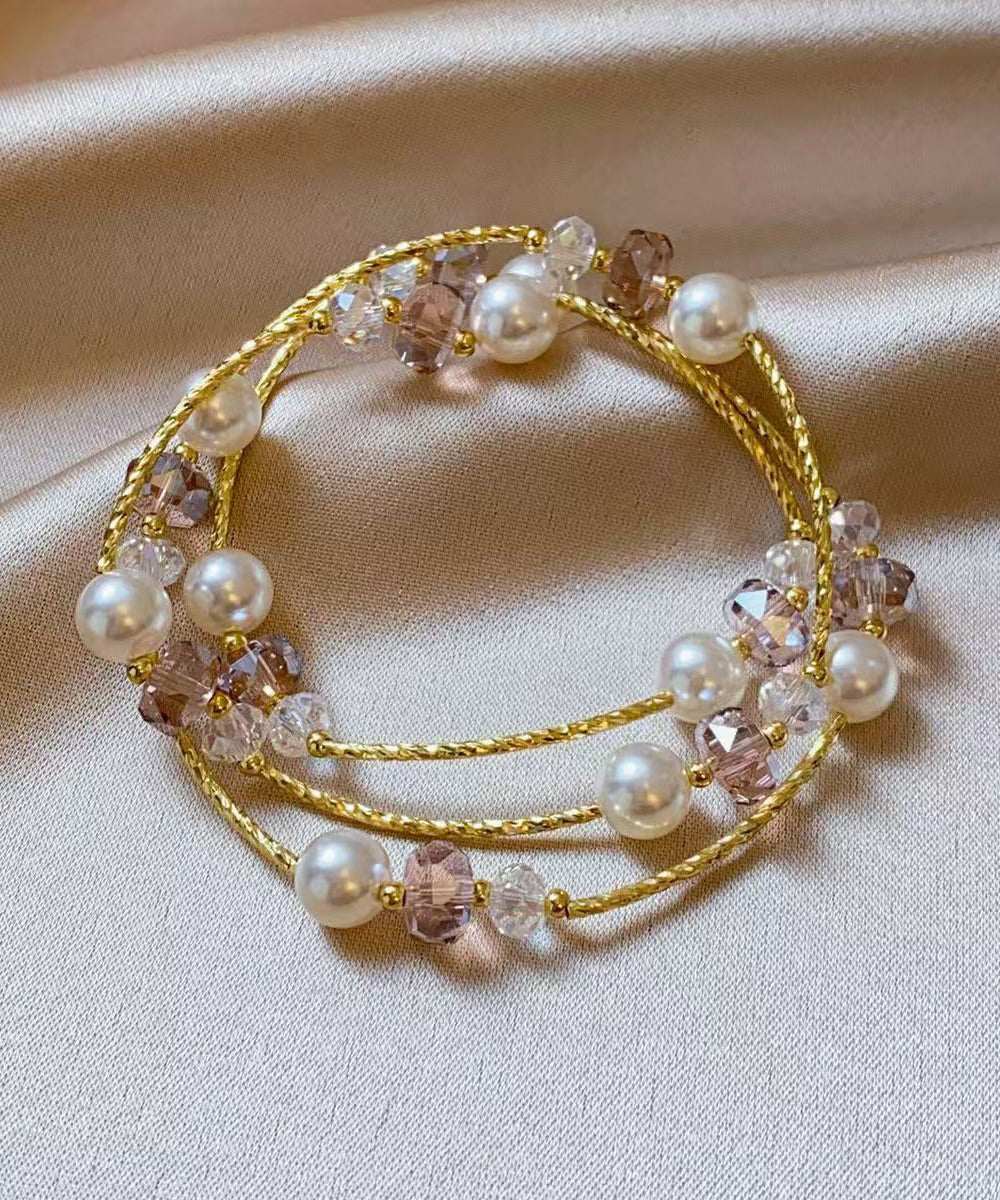 Modern Gold Crystal Pearl Layered Beading Chain Bracelet