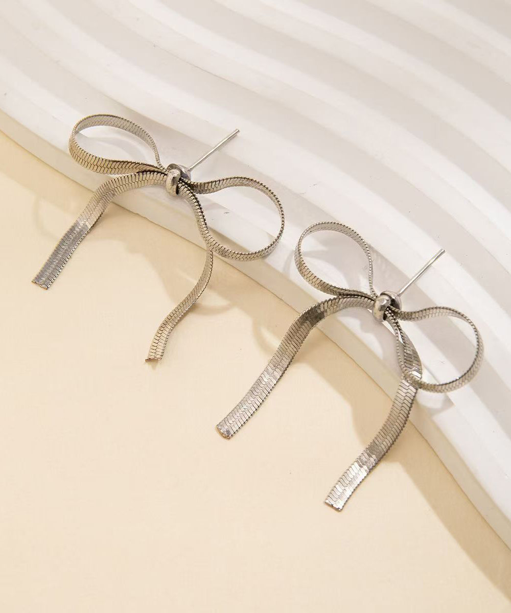 Modern Gold Metal Overgild Bow Tassel Hoop Earrings