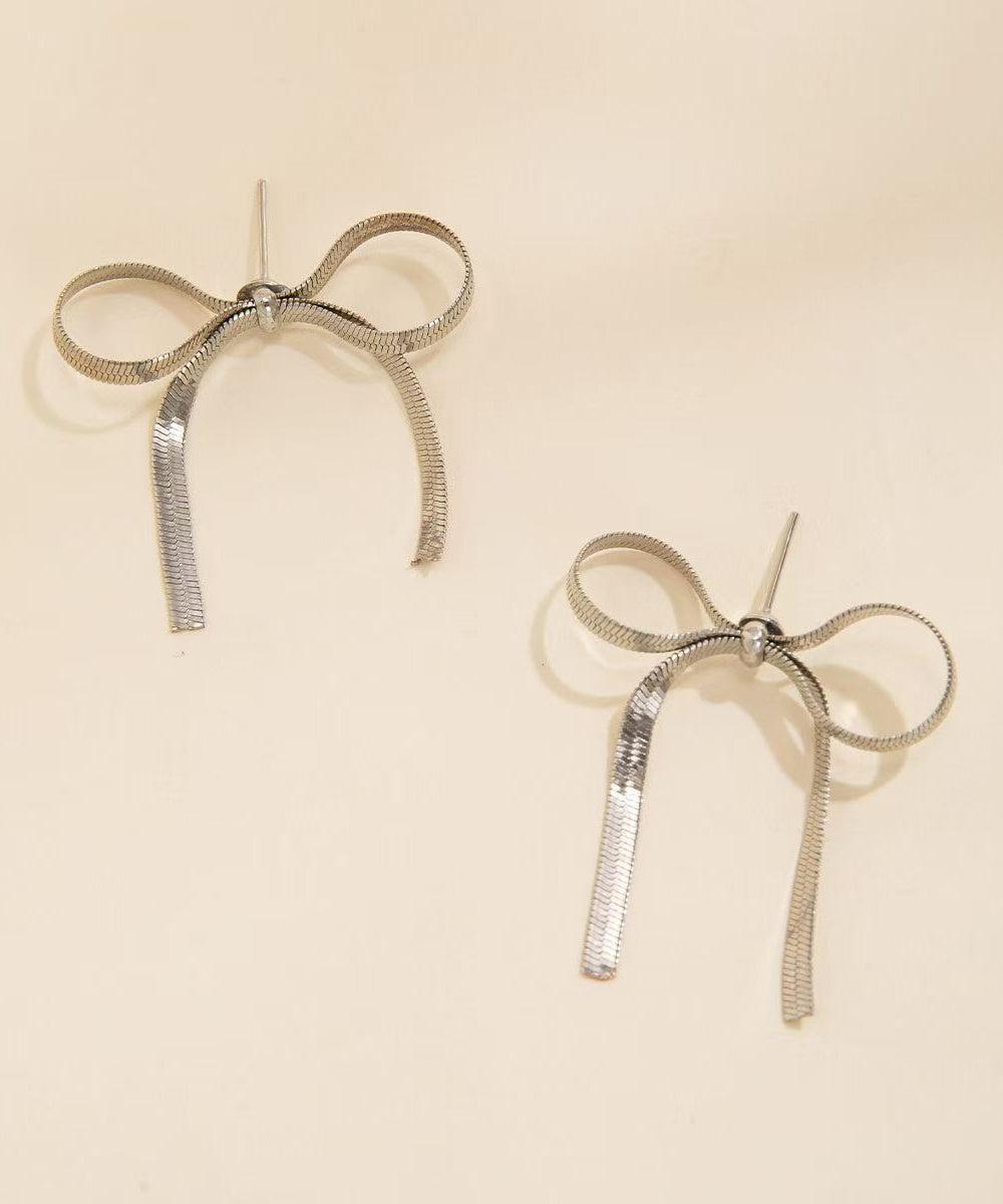 Modern Gold Metal Overgild Bow Tassel Hoop Earrings