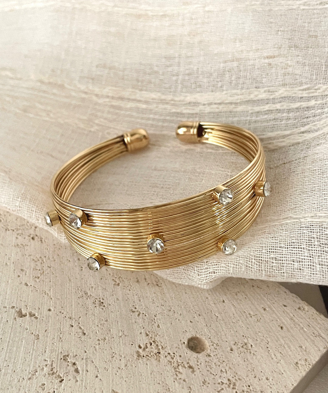 Modern Gold Sterling Silver Overgild Zircon Multi-Layer Cuff